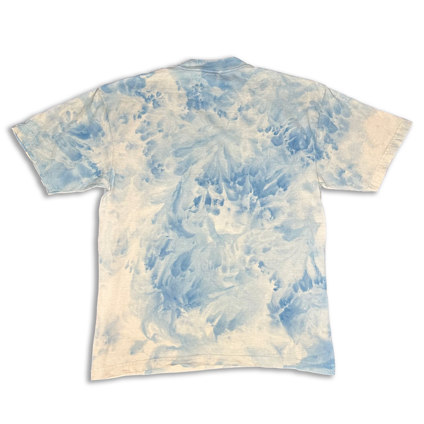 earth still spins t shirt - blue on beige